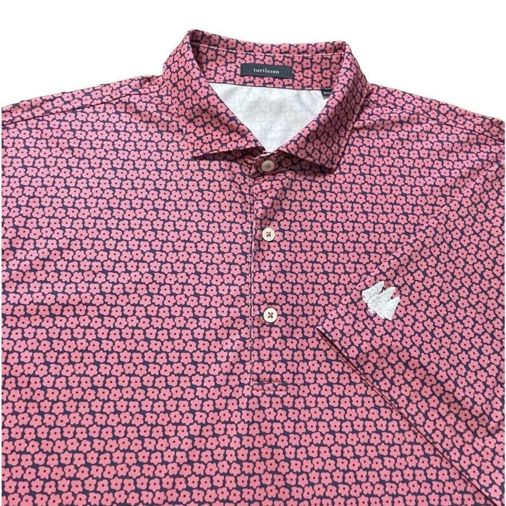 Turtleson Pine Valley Golf SS Polo Shirt Logo Floral Pink & Blue XL Men MINT
